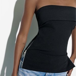 Zara strapless cremallaras black zipper top / brand new